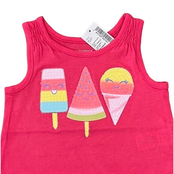 NWT Children's Place Pink W/Sequin Ice Cream Tank & Shorts Outfit - Size 6-9 M - Picture 5 of 9